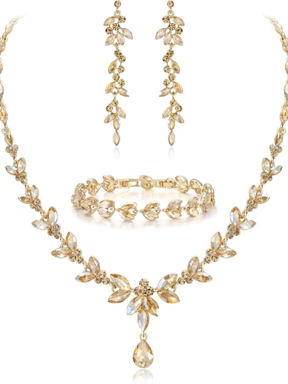 Elegant Marquise Crystal Leaf Bridal Jewelry Set | Prom & Wedding Accessories